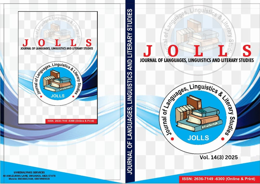 					View Vol. 14 No. 3 (2025): INTERNATIONAL JOURNAL OF ARTS, LANGUAGES, LINGUISTICS AND LITERARY STUDIES (JOLLS)
				